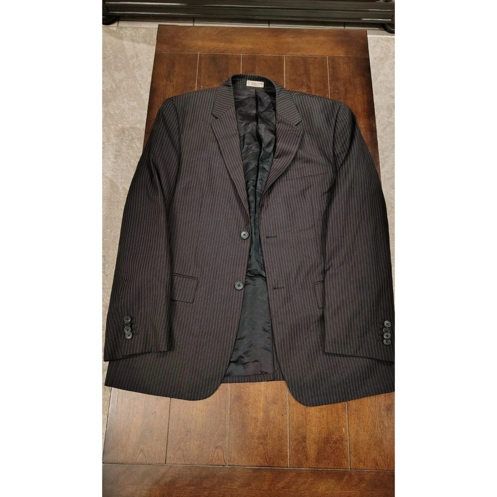Perry Ellis Mens Pinstripe Blazer 40 Short Two Button Suit Jacket Charcoal Black